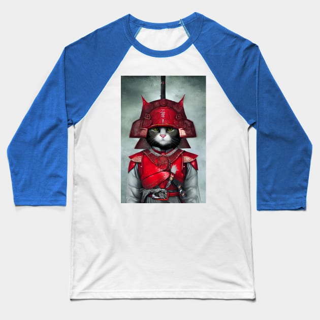 Samurai Cat Warrior Baseball T-Shirt by ArtisticCorner